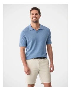 Resort Collar Knit Polo in Pale Blue