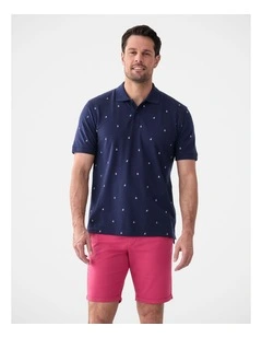 Sail Boat Print Polo in Navy