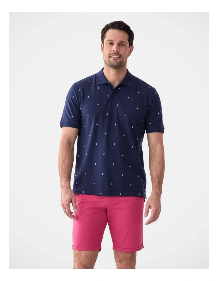 Sail Boat Print Polo in Navy image 1