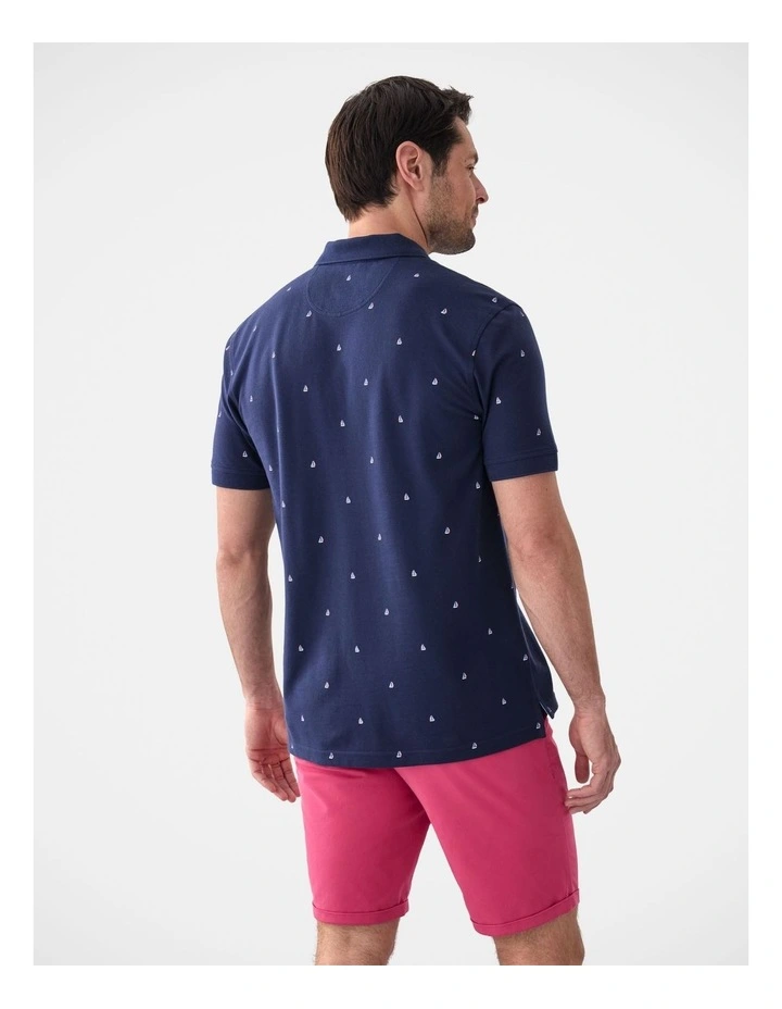 Sail Boat Print Polo in Navy image 2