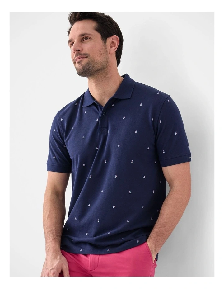 Sail Boat Print Polo in Navy image 3