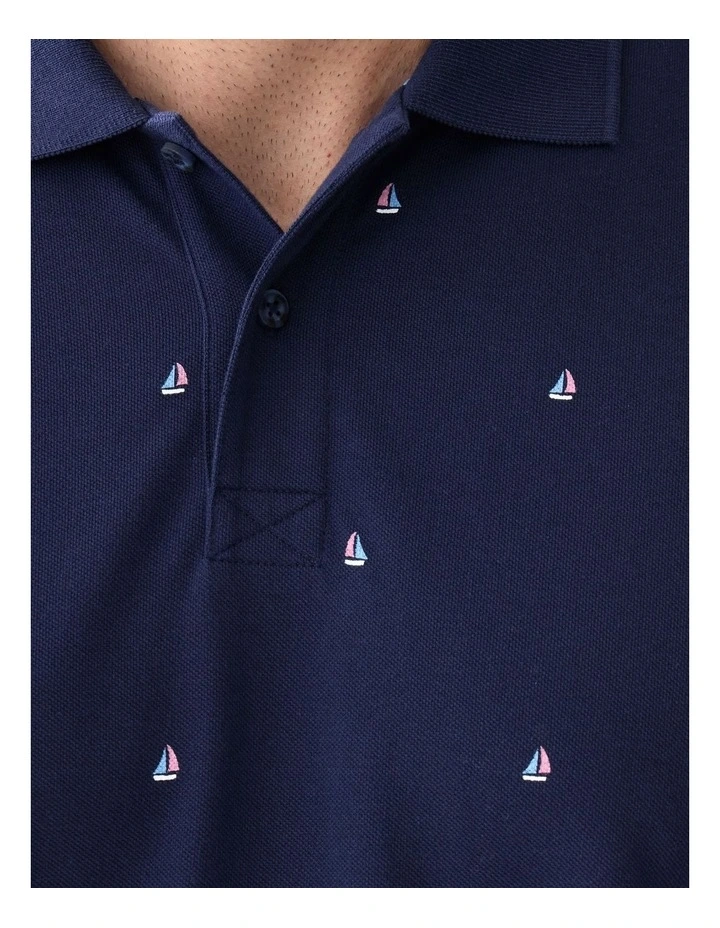 Sail Boat Print Polo in Navy image 6