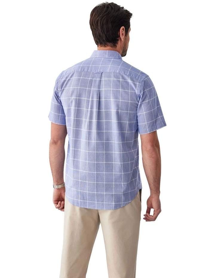 Casual Slub Check Short Sleeve Shirt in Blue image 2