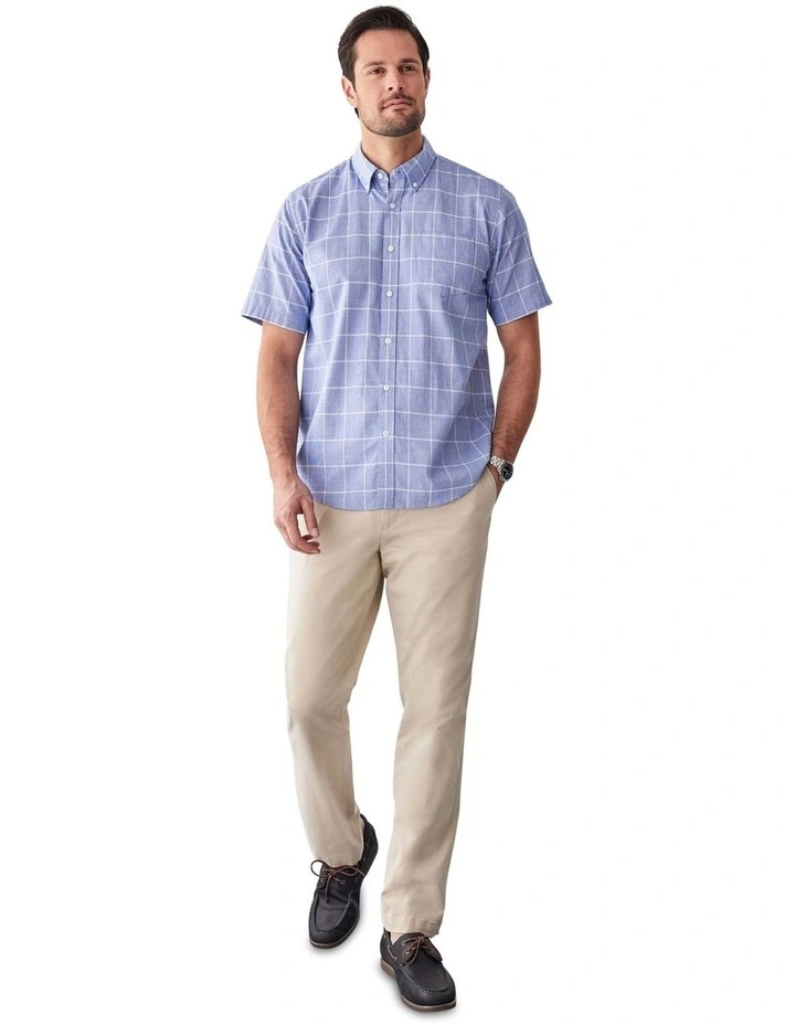 Casual Slub Check Short Sleeve Shirt in Blue image 5