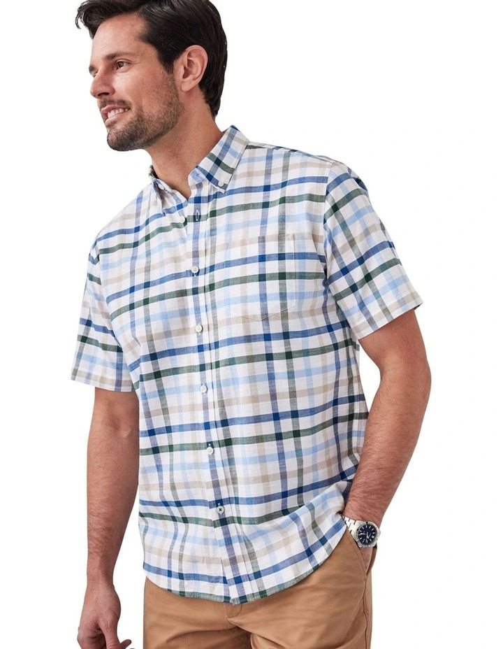 Casual Slub Check Short Sleeve Shirt in Multi image 3