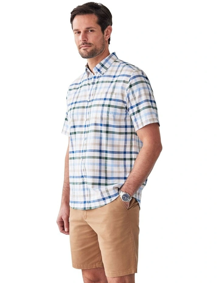 Casual Slub Check Short Sleeve Shirt in Multi image 4