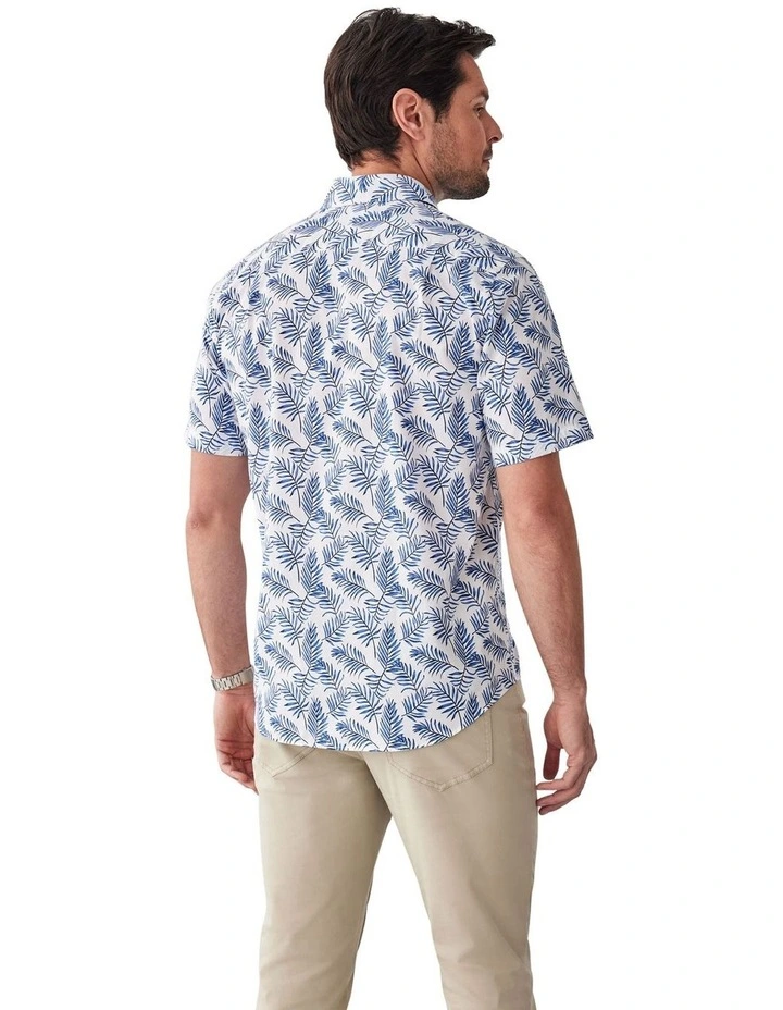 Casual Palm Print Short Sleeve Shirt in White image 2