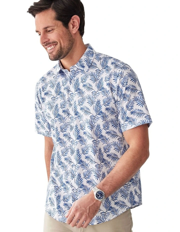 Casual Palm Print Short Sleeve Shirt in White image 3