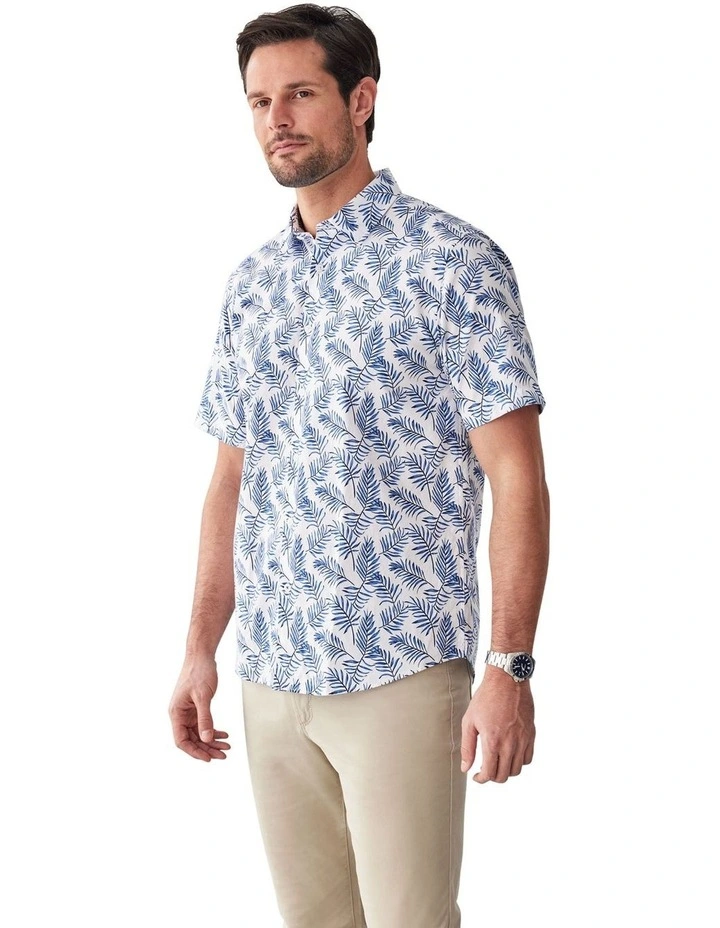 Casual Palm Print Short Sleeve Shirt in White image 4
