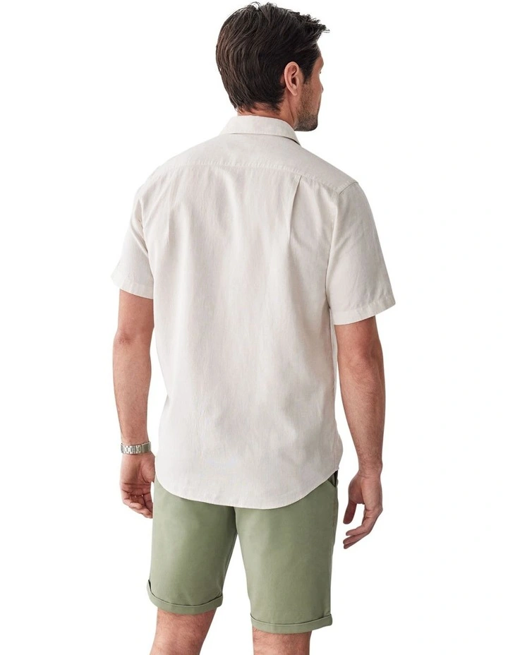 Linen Blend Plain Short Sleeve Shirt in Natural image 2
