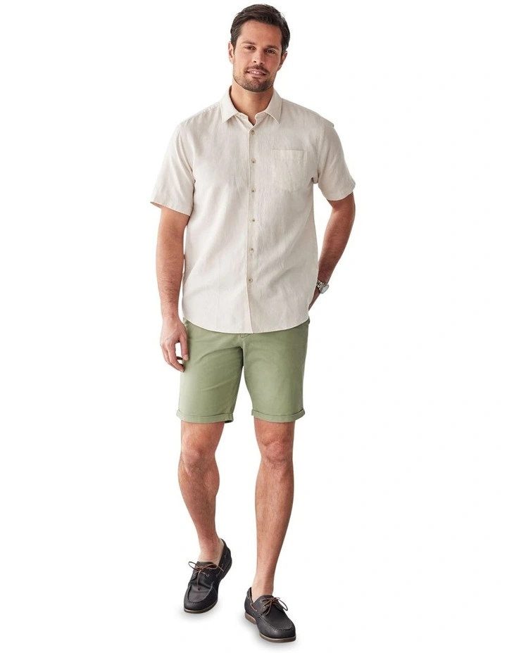 Linen Blend Plain Short Sleeve Shirt in Natural image 5