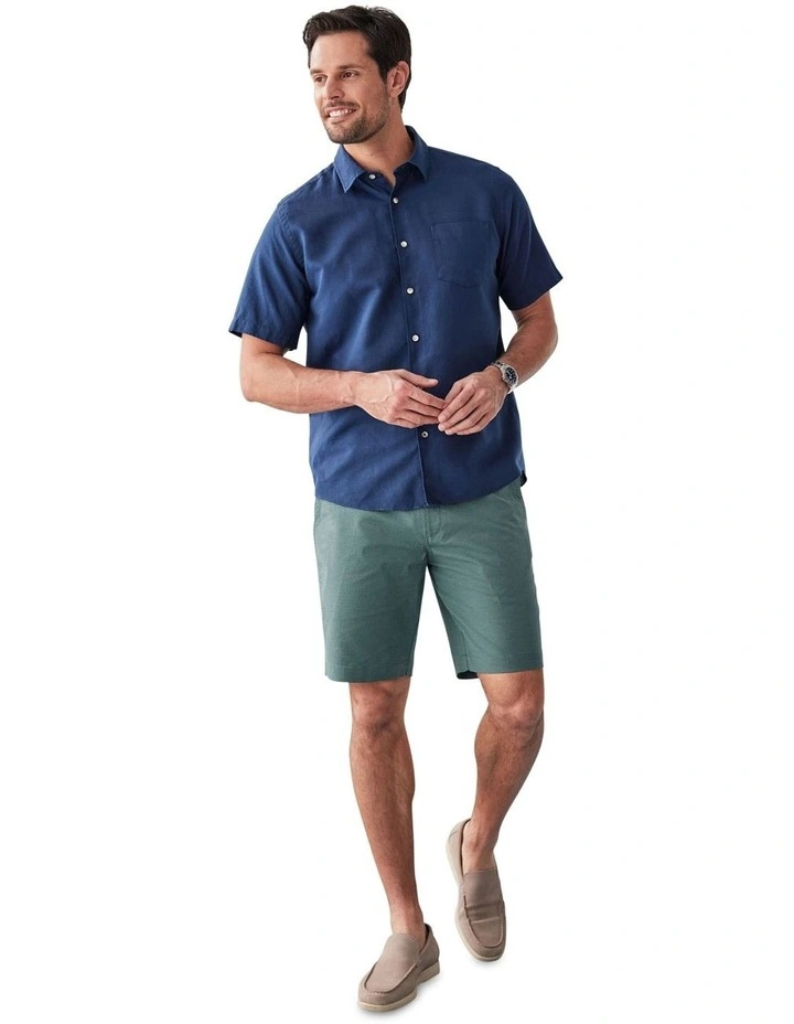 Linen Blend Plain Short Sleeve Shirt in Navy image 5