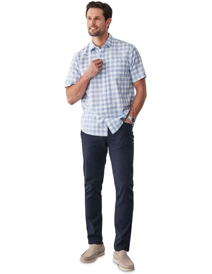 Linen Blend Short Sleeve Check Shirt in Blue image 5