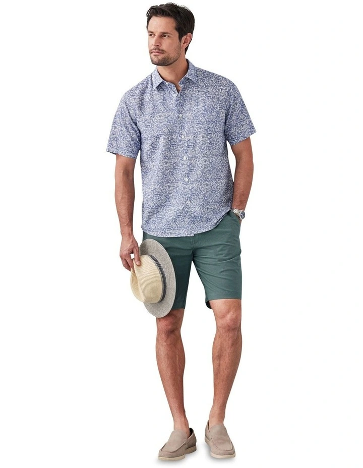 Linen Blend Fern Print Short Sleeve Shirt in Navy image 5