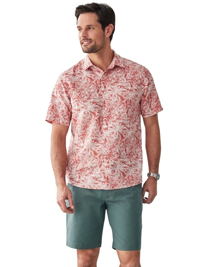 Linen Blend Jungle Print Short Sleeve Shirt in Washed Red image 1