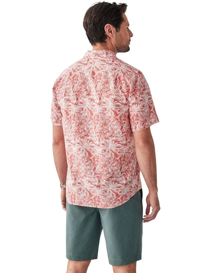 Linen Blend Jungle Print Short Sleeve Shirt in Washed Red image 2