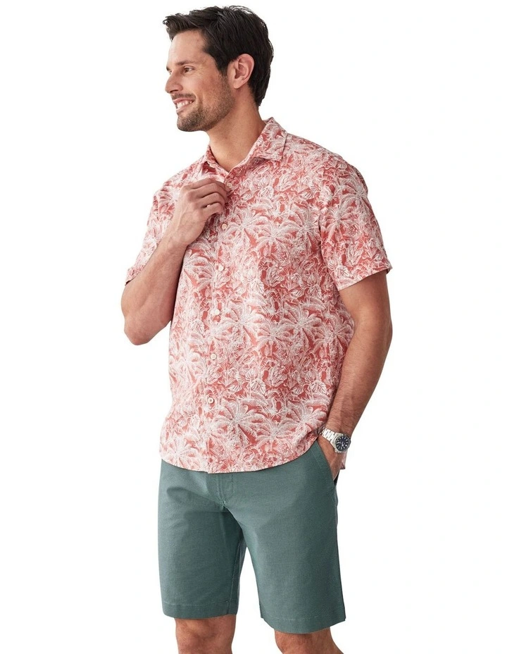 Linen Blend Jungle Print Short Sleeve Shirt in Washed Red image 4