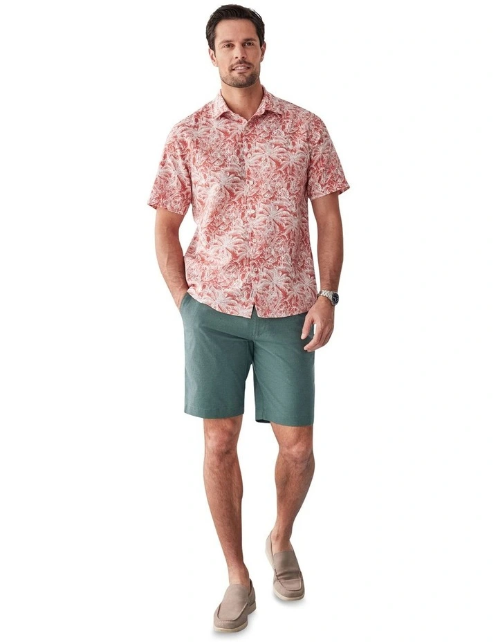 Linen Blend Jungle Print Short Sleeve Shirt in Washed Red image 5