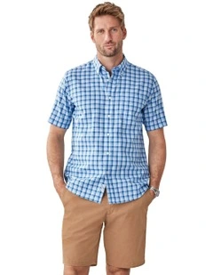 Easy Care Twill Check Short Sleeve Shirt Blue