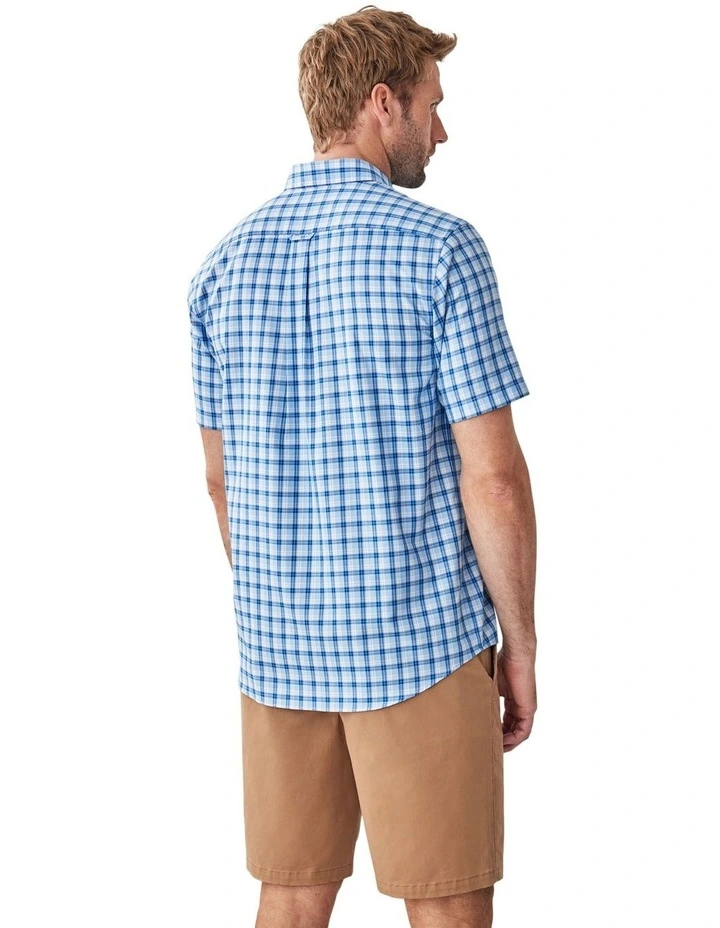 Easy Care Twill Check Short Sleeve Shirt Blue image 2