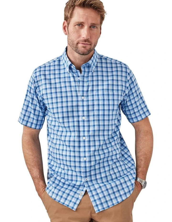 Easy Care Twill Check Short Sleeve Shirt Blue image 3