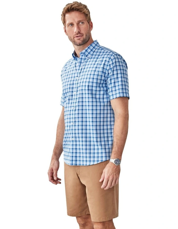 Easy Care Twill Check Short Sleeve Shirt Blue image 4