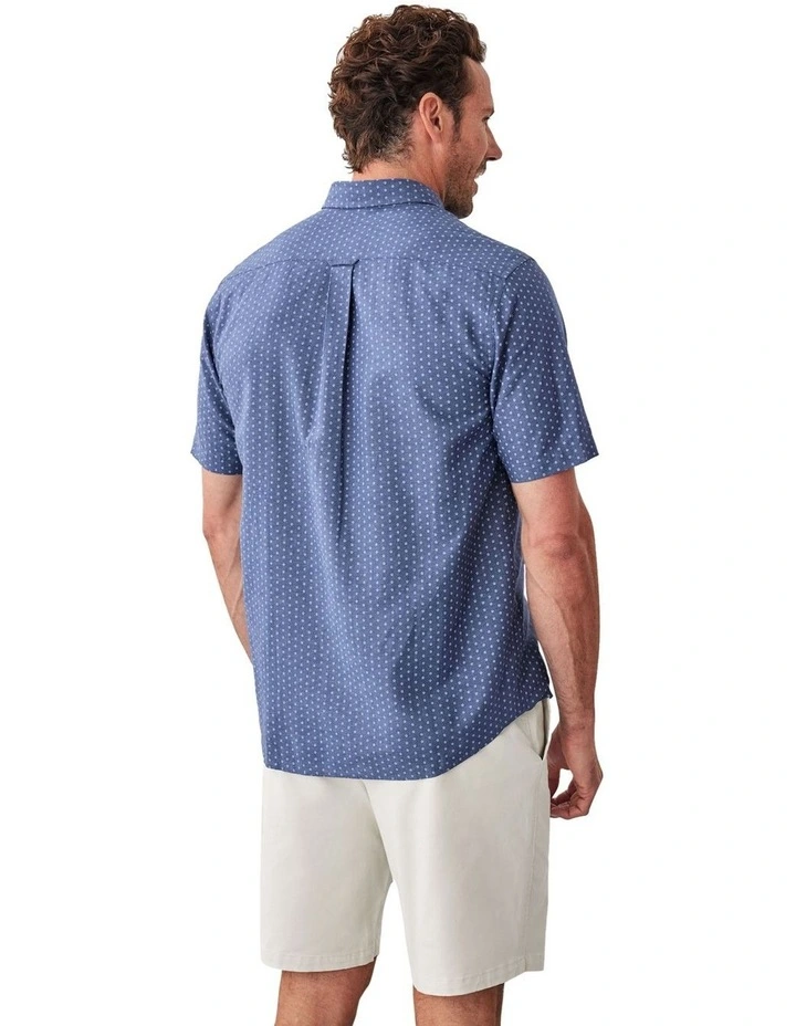 Linen Blend Micro Floral Short Sleeve Shirt in Denim image 2