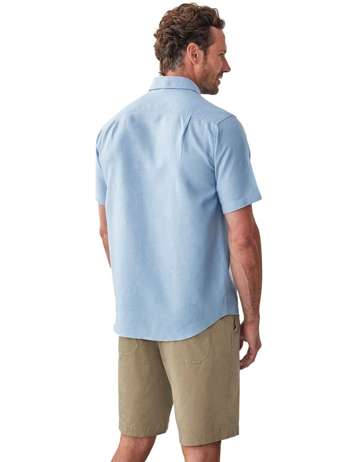 Linen Blend Plain Short Sleeve Shirt in Chambray image 2