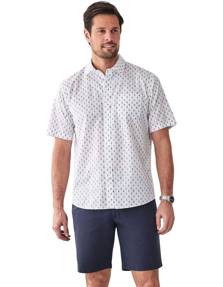 Casual Boat Print Short Sleeve Shirt in White image 1