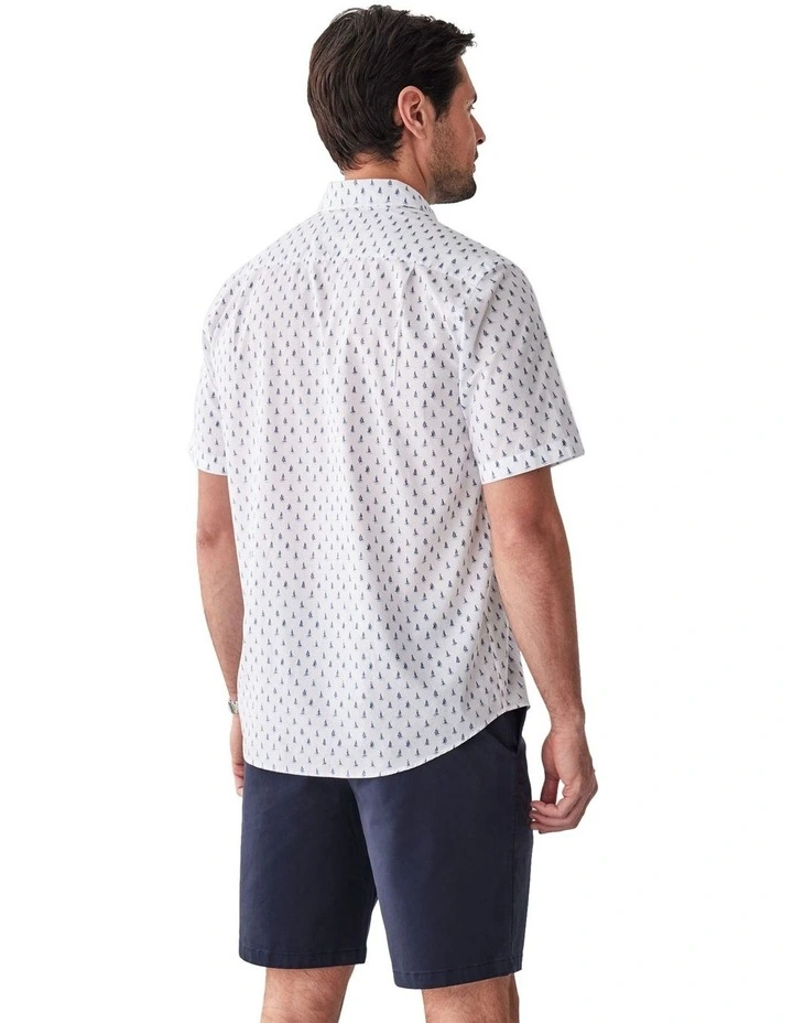 Casual Boat Print Short Sleeve Shirt in White image 2