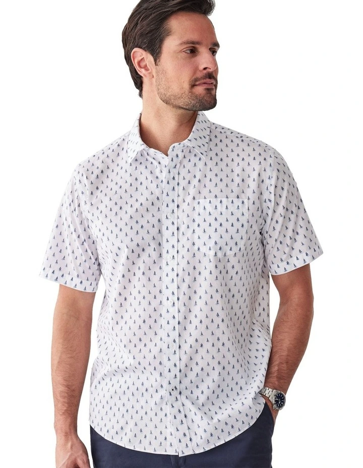 Casual Boat Print Short Sleeve Shirt in White image 3