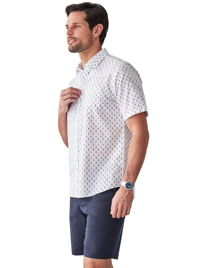 Casual Boat Print Short Sleeve Shirt in White image 4