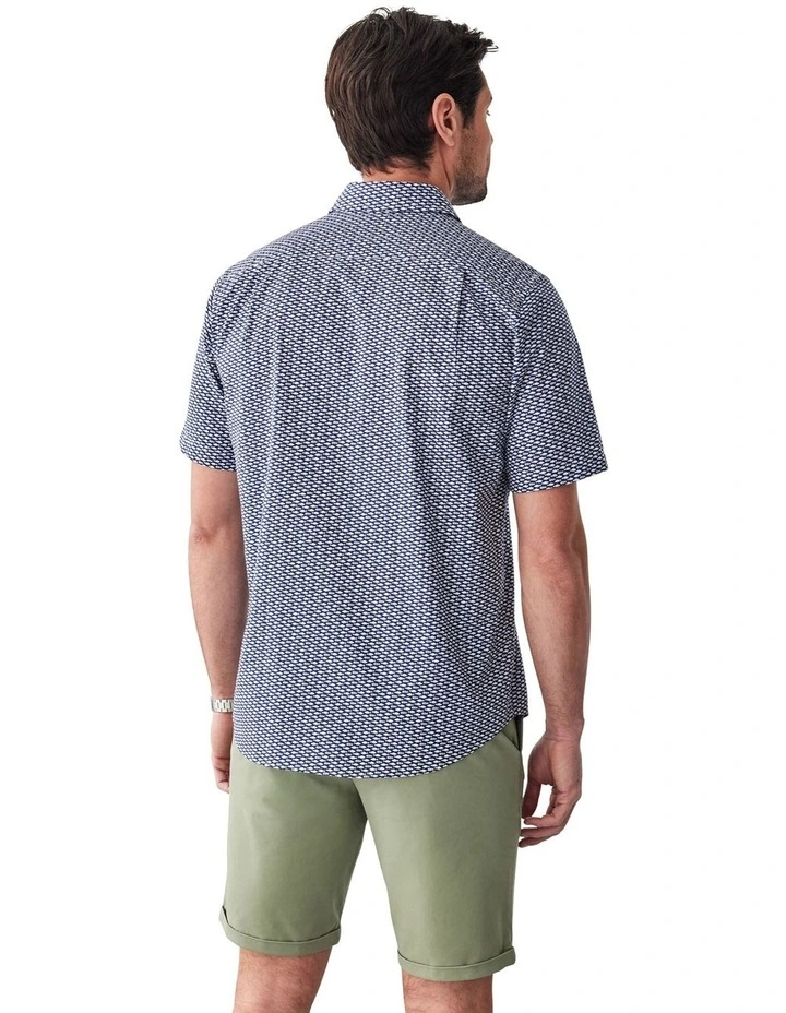 Casual Fish Print Short Sleeve Shirt in Navy image 2