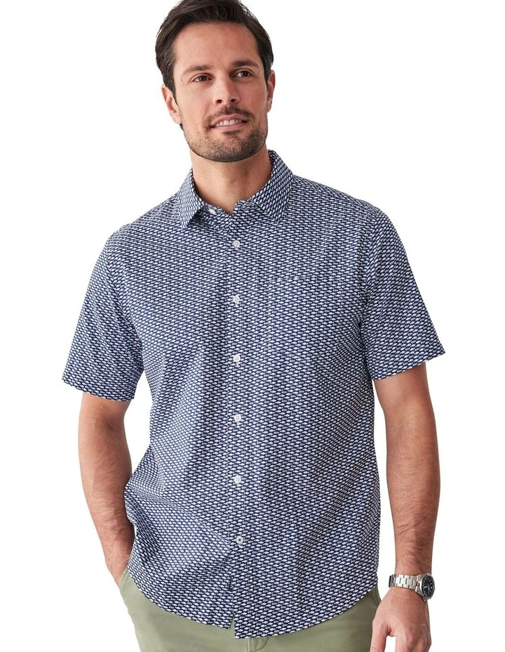 Casual Fish Print Short Sleeve Shirt in Navy image 3