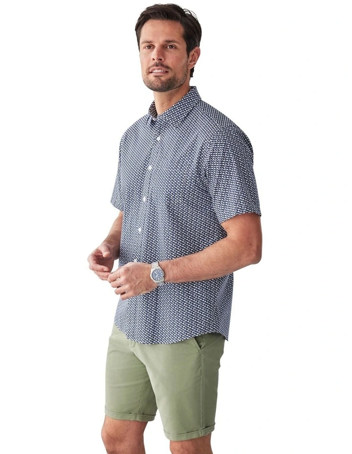 Casual Fish Print Short Sleeve Shirt in Navy image 4