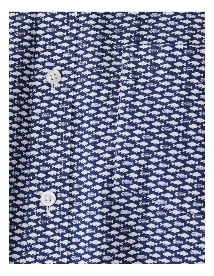 Casual Fish Print Short Sleeve Shirt in Navy image 6