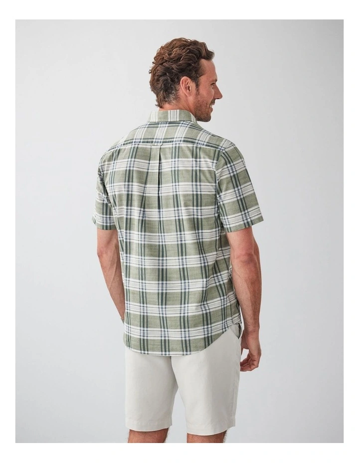 Casual Slub Multi Check Short Sleeve Shirt in Khaki image 2