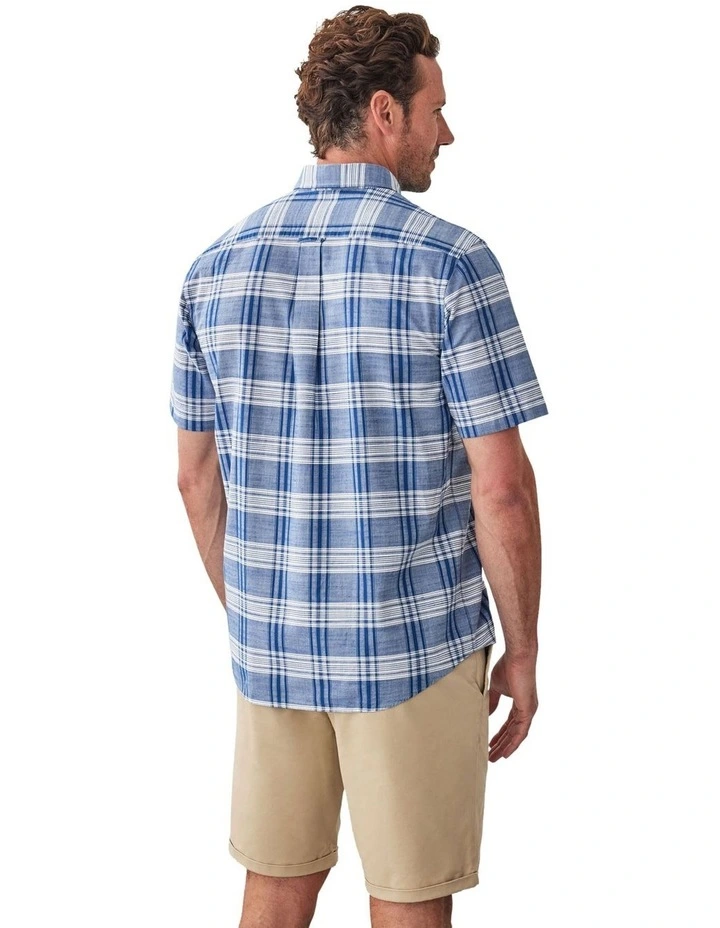 Casual Slub Check Short Sleeve Shirt in Blue image 2