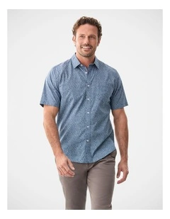 Casual Vintage Floral Print Short Sleeve Shirt Vintage Indigo