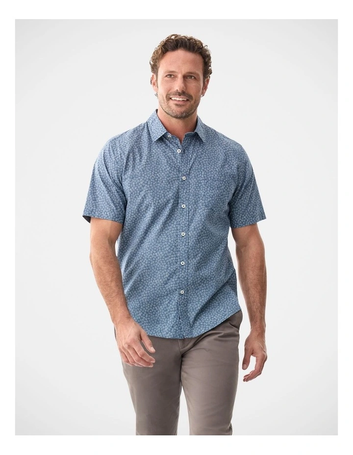 Casual Vintage Floral Print Short Sleeve Shirt Vintage Indigo image 1