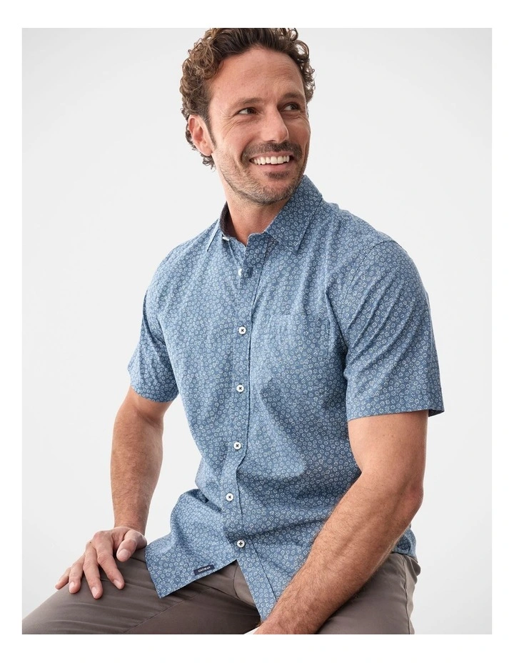 Casual Vintage Floral Print Short Sleeve Shirt Vintage Indigo image 3