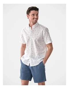 Casual Sail Boat Print Short Sleeve Shirt White