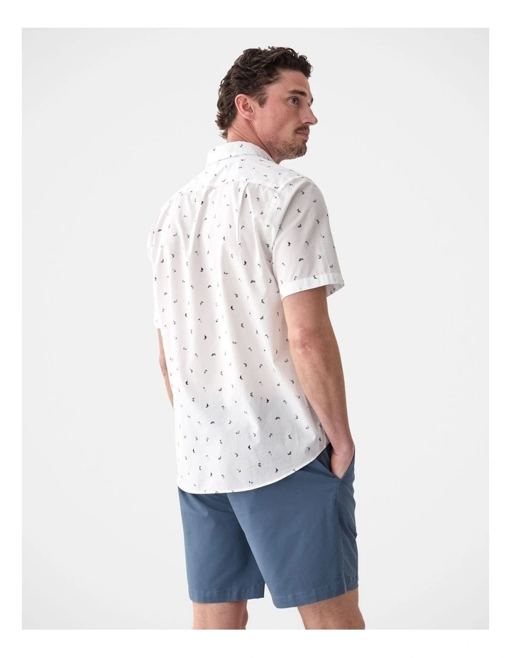Casual Sail Boat Print Short Sleeve Shirt White image 2