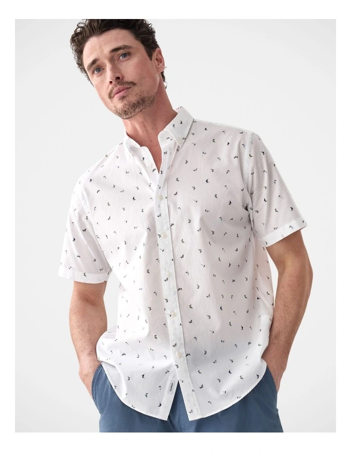 Casual Sail Boat Print Short Sleeve Shirt White image 3
