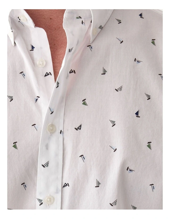 Casual Sail Boat Print Short Sleeve Shirt White image 6
