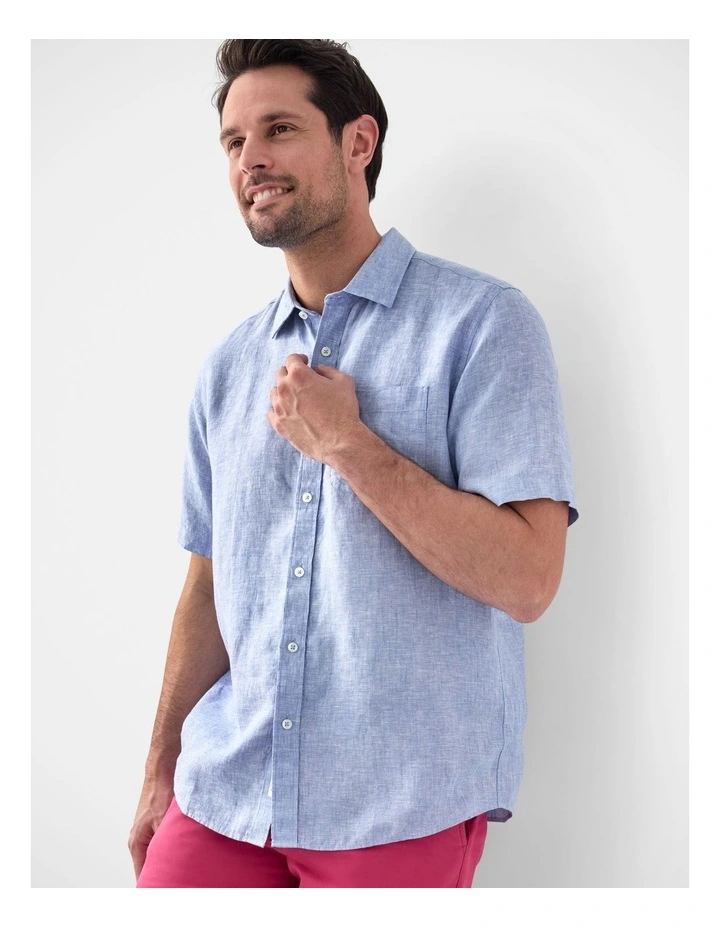 Pure French Linen Short Sleeve Shirt Pale Blue image 3