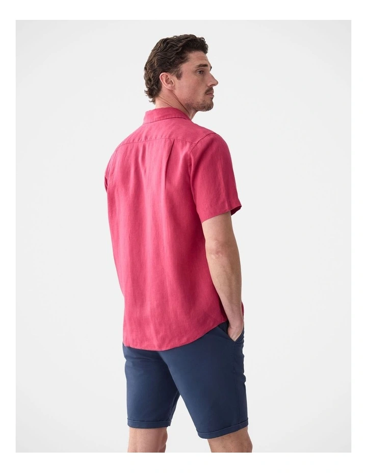 Pure French Linen Short Sleeve Shirt Magenta image 2