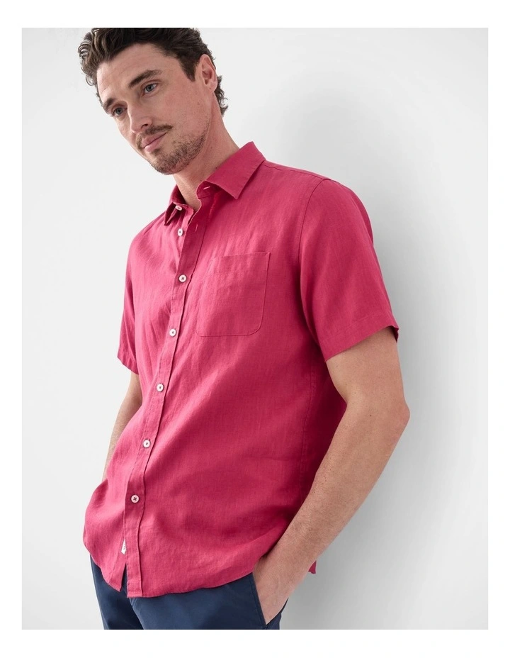 Pure French Linen Short Sleeve Shirt Magenta image 3
