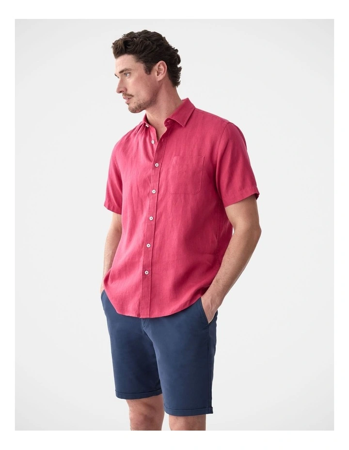 Pure French Linen Short Sleeve Shirt Magenta image 4
