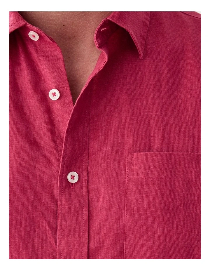 Pure French Linen Short Sleeve Shirt Magenta image 6